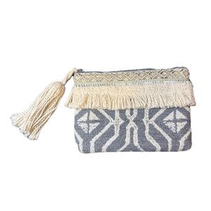 Jen & Co. Handcrafted Gray Bag cream boho clutch